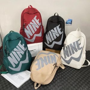 Larg logo backpack in red black, green, beige, and white colors
