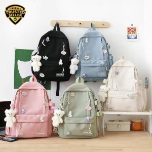 student casual backpack available in black, blue, pink, green, and beige colors