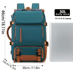 a large size green travel back and size fit to 15.6in laptop with 30L capacity