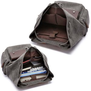 Vintage Canvas Backpack for 15inch laptop interior of vintage canvas backpack with laptop sleeve and multiple pockets