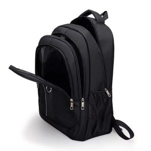zip open of black backpack