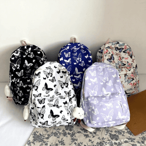 Butterfly print lightweight backpack available in black, white, blue, purple and floral colors