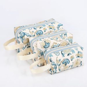 floral embroidery style travel makeup pouches with contrast zippers