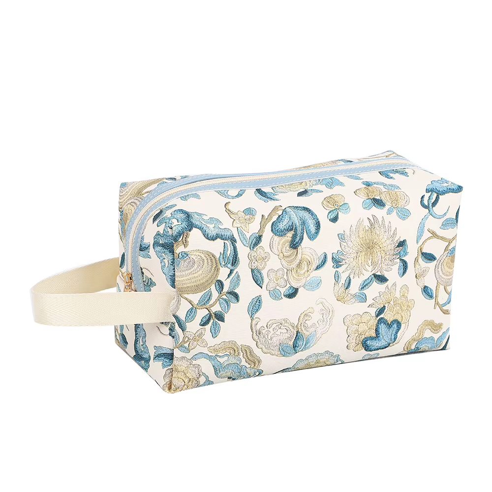 02 bule floral zipper cosmetic bag