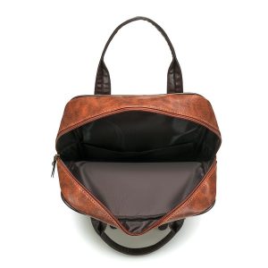 interior of vintage PU leather backpack with spacious main compartment