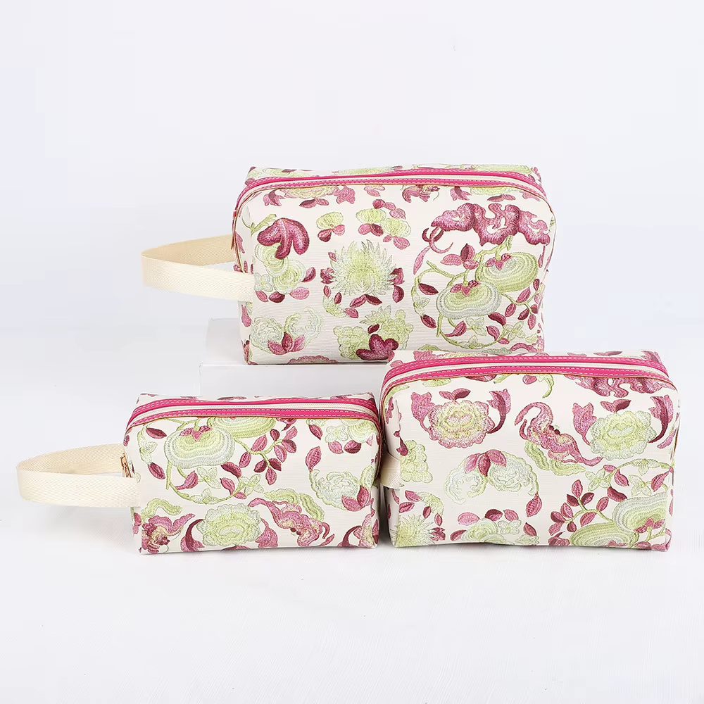 05 red floral zipper cosmetic bag