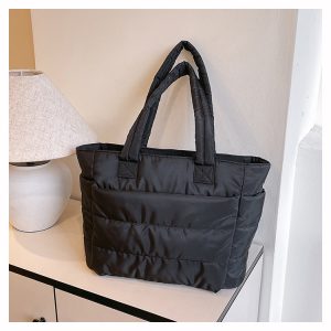 black puffer tote bag 