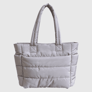 Wholesale grey puffer tote bag lightweight 16-inch laptop shoulder bag.